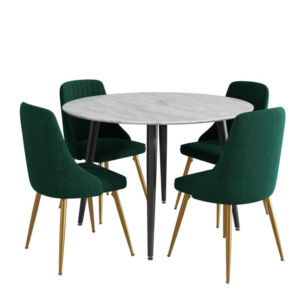 Velvet Elegance Dining Set V264-DNT-405-WHE-DNC-414V-GRN-4
