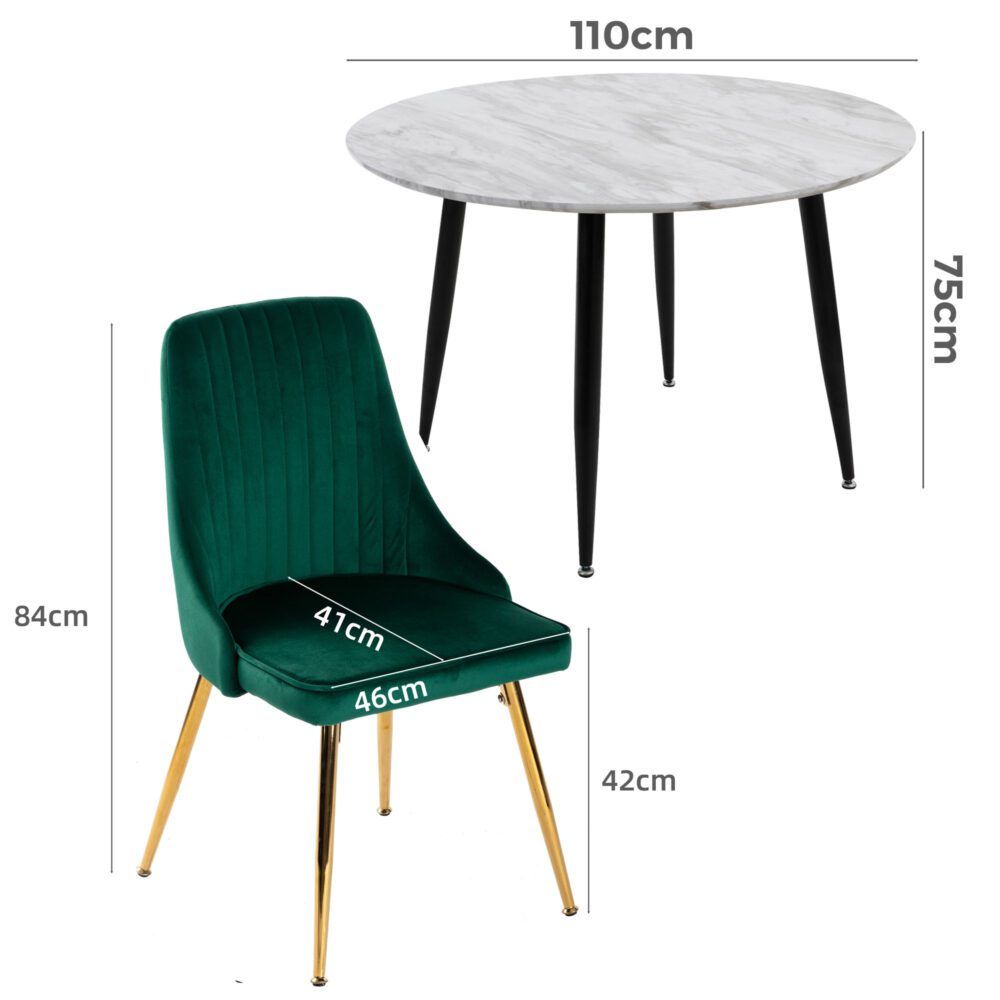 Velvet Elegance Dining Set V264-DNT-405-WHE-DNC-414V-GRN-4