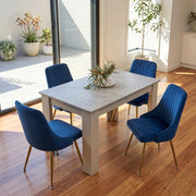 Grey Rectangular Dining Table with 4x Blue Velvet Chairs V264-DNT-409C-LGR-DNC-414V-BLU-4