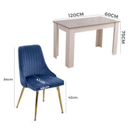 Grey Rectangular Dining Table with 4x Blue Velvet Chairs V264-DNT-409C-LGR-DNC-414V-BLU-4
