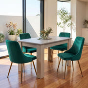 Grey Rectangular Dining Table with 4x Green Velvet Chairs V264-DNT-409C-LGR-DNC-414V-GRN-4