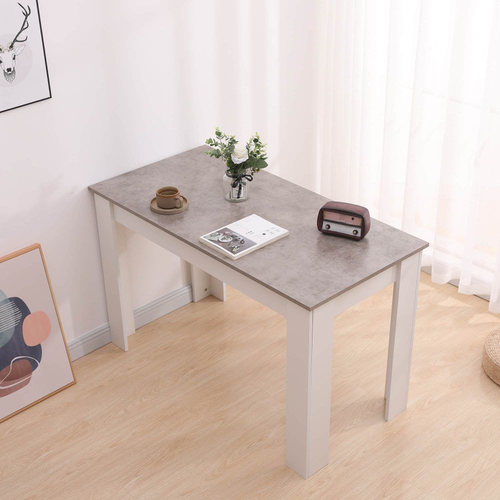 Grey Rectangular Dining Table with 4x Green Velvet Chairs V264-DNT-409C-LGR-DNC-414V-GRN-4