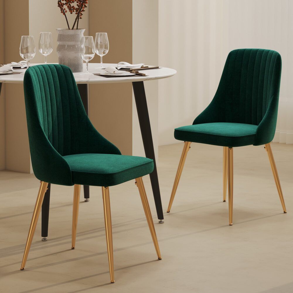 Grey Rectangular Dining Table with 4x Green Velvet Chairs V264-DNT-409C-LGR-DNC-414V-GRN-4