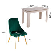 Grey Rectangular Dining Table with 4x Green Velvet Chairs V264-DNT-409C-LGR-DNC-414V-GRN-4