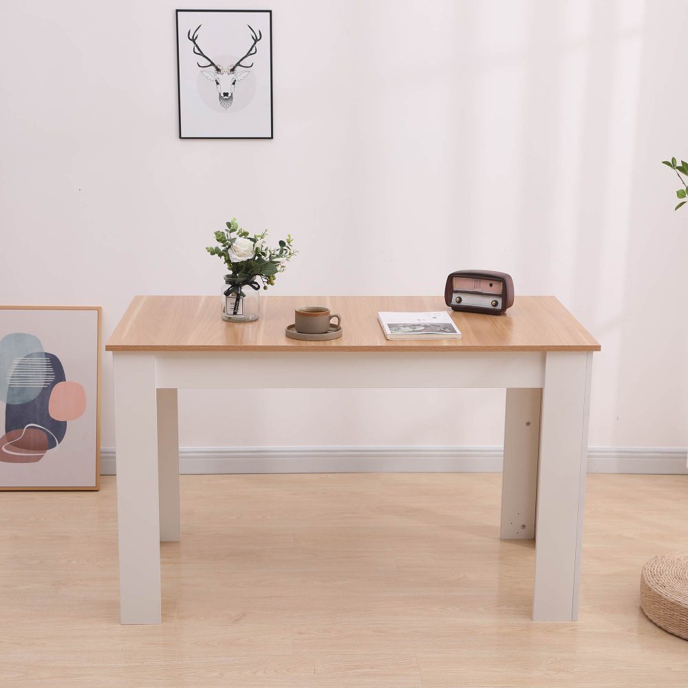 Dining Table Rectangular Wooden 120M-Wood&amp;White V264-DNT-409C-NTR-12M-1