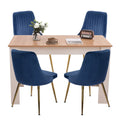 Natural Rectangular Dining Table with 4x Blue Velvet Chairs V264-DNT-409C-NTR-DNC-414V-BLU-4
