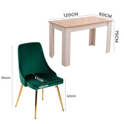 Natural Rectangular Dining Table with 4x Green Velvet Chairs V264-DNT-409C-NTR-DNC-414V-GRN-4