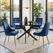 Marble Masterpiece Table and Chair Set V264-DNT-410-BLK-DNC-414V-BLU-4