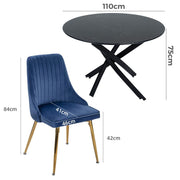 Marble Masterpiece Table and Chair Set V264-DNT-410-BLK-DNC-414V-BLU-4