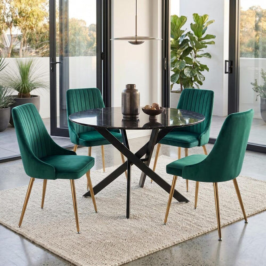 The Velvet Marble Table and Chair Set V264-DNT-410-BLK-DNC-414V-GRN-4