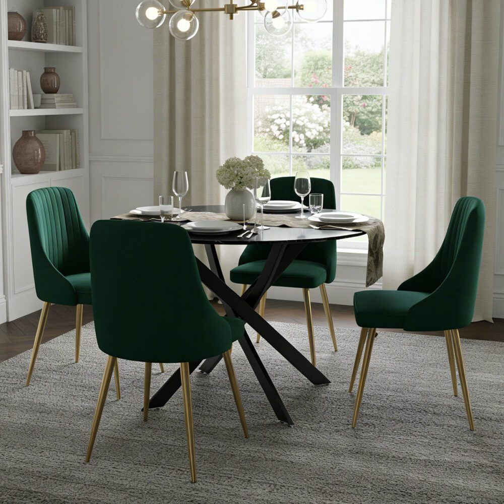 The Velvet Marble Table and Chair Set V264-DNT-410-BLK-DNC-414V-GRN-4