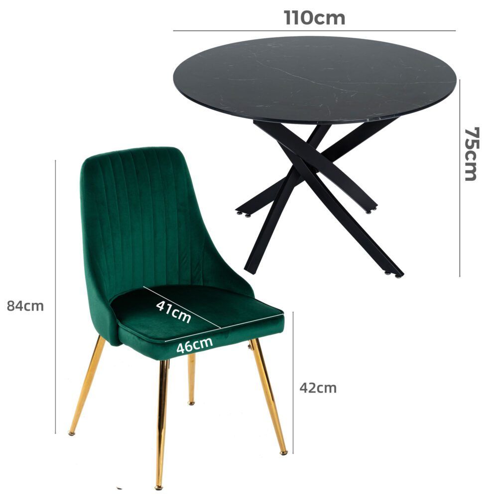 The Velvet Marble Table and Chair Set V264-DNT-410-BLK-DNC-414V-GRN-4