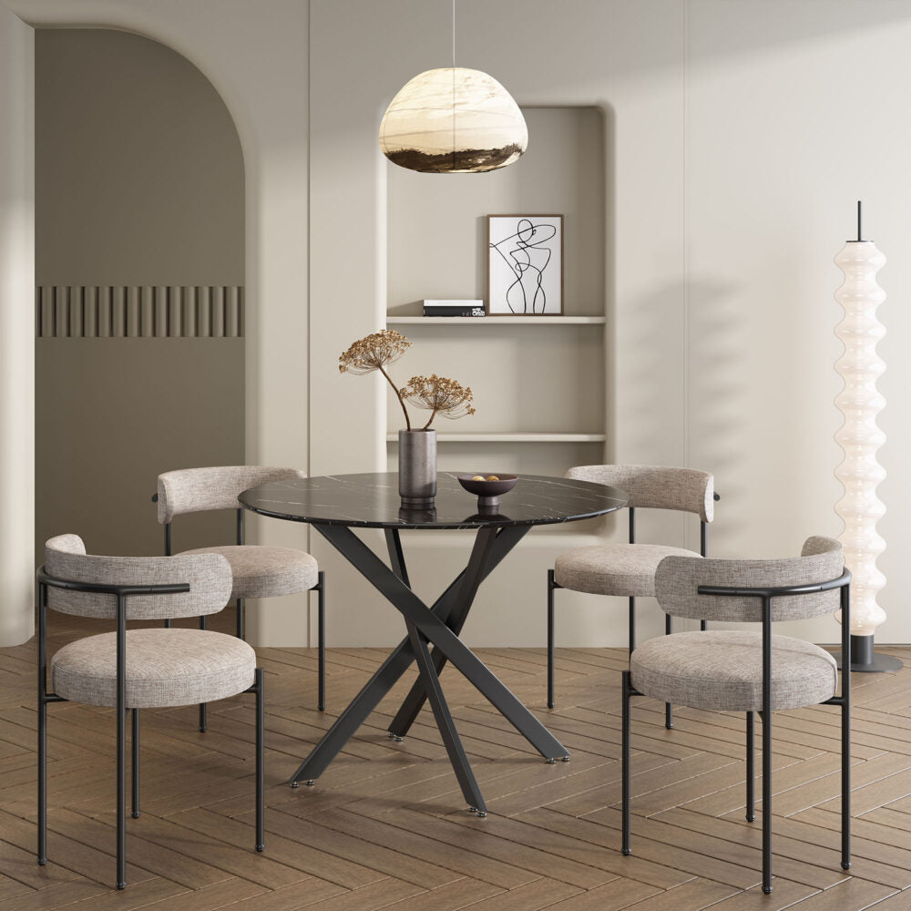 Round Marble-Effect Table-Black V264-DNT-410C-BLK-11M