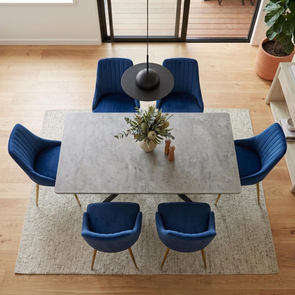 Dining Delight: Rectangular Table and Navy Velvet Chairs Dining Set V264-DNT-411C-DGR-DNC-414V-BLU-6