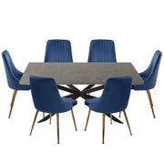 Dining Delight: Rectangular Table and Navy Velvet Chairs Dining Set V264-DNT-411C-DGR-DNC-414V-BLU-6