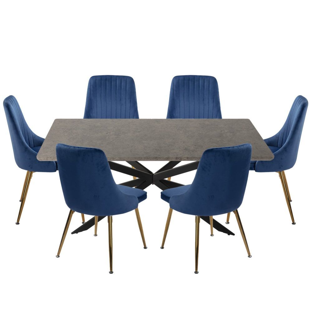 Dining Delight: Rectangular Table and Navy Velvet Chairs Dining Set V264-DNT-411C-DGR-DNC-414V-BLU-6