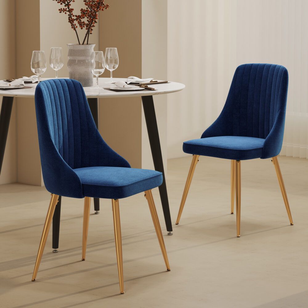 Dining Delight: Rectangular Table and Navy Velvet Chairs Dining Set V264-DNT-411C-DGR-DNC-414V-BLU-6