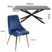 Dining Delight: Rectangular Table and Navy Velvet Chairs Dining Set V264-DNT-411C-DGR-DNC-414V-BLU-6