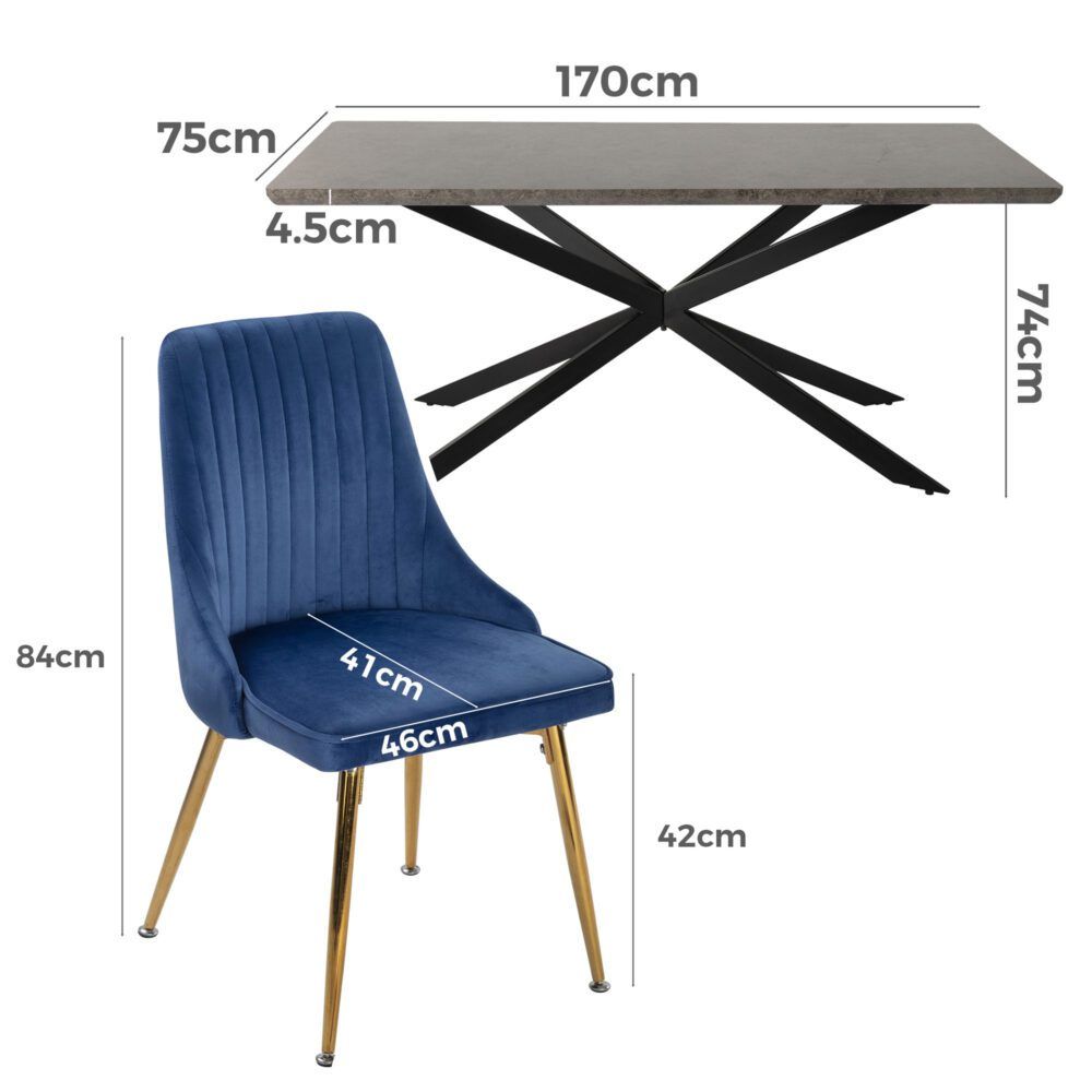 Dining Delight: Rectangular Table and Navy Velvet Chairs Dining Set V264-DNT-411C-DGR-DNC-414V-BLU-6