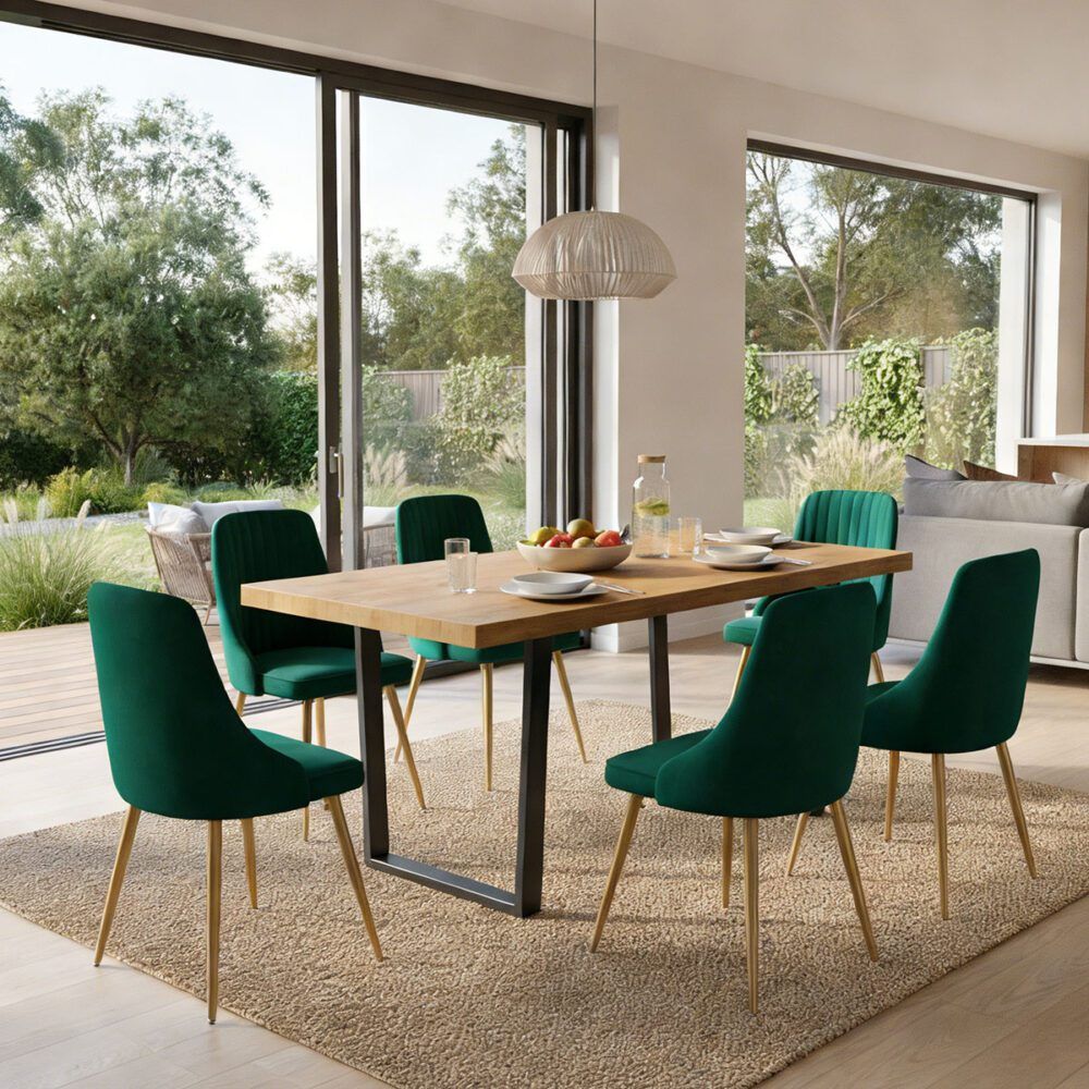 Gourmet Glamour: The Natural&Velvet Dining Set V264-DNT-412C-NTR-DNC-414V-GRN-6