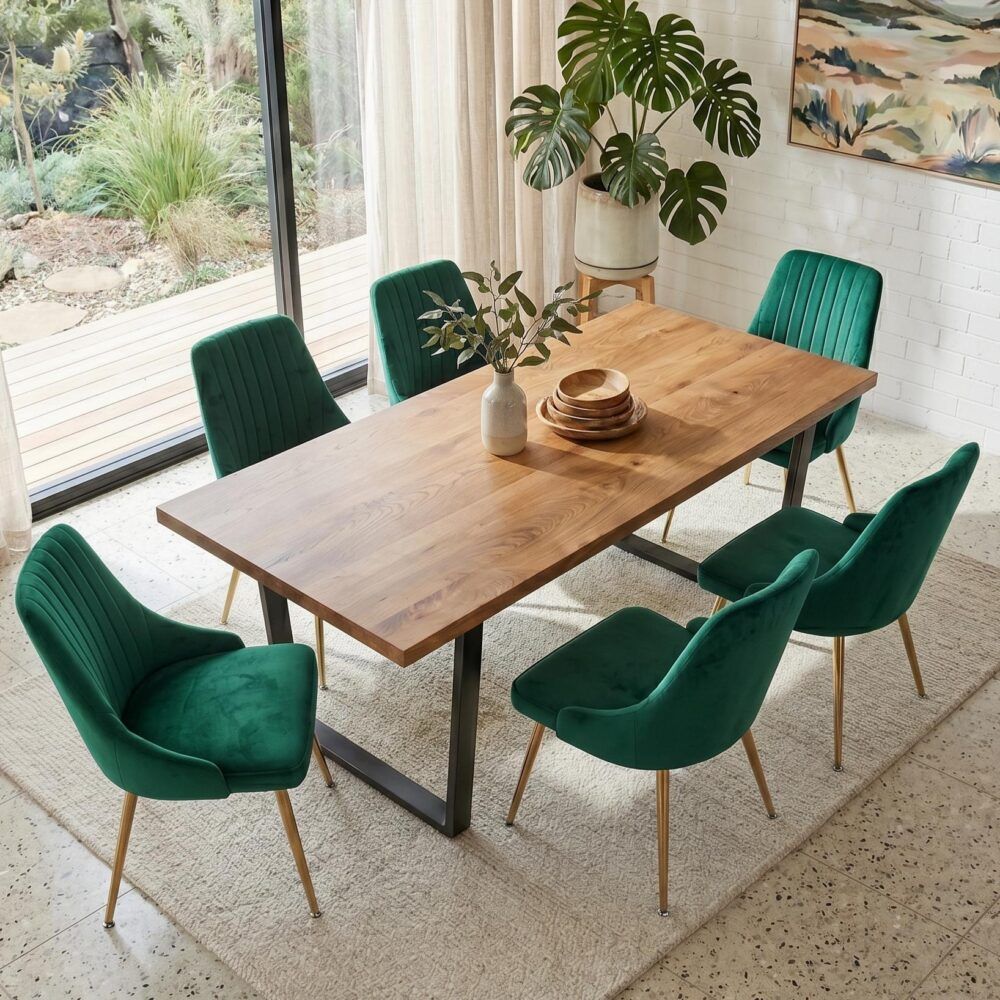 Gourmet Glamour: The Natural&Velvet Dining Set V264-DNT-412C-NTR-DNC-414V-GRN-6