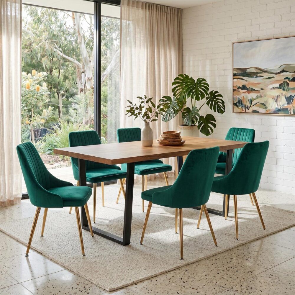 Gourmet Glamour: The Natural&Velvet Dining Set V264-DNT-412C-NTR-DNC-414V-GRN-6