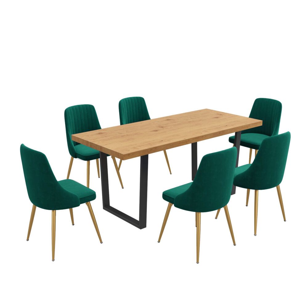 Gourmet Glamour: The Natural&Velvet Dining Set V264-DNT-412C-NTR-DNC-414V-GRN-6