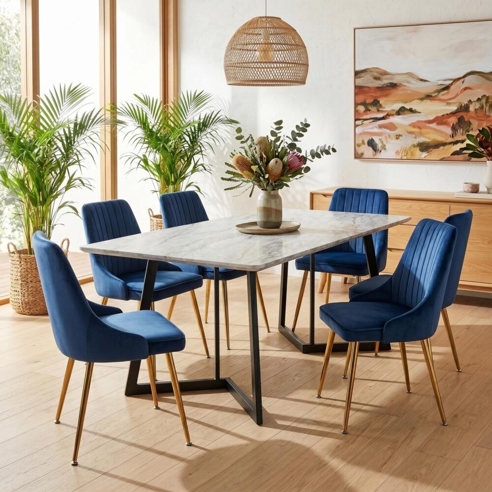 Marble Bliss Dining Set V264-DNT-413C-WHE-DNC-414V-BLU-6