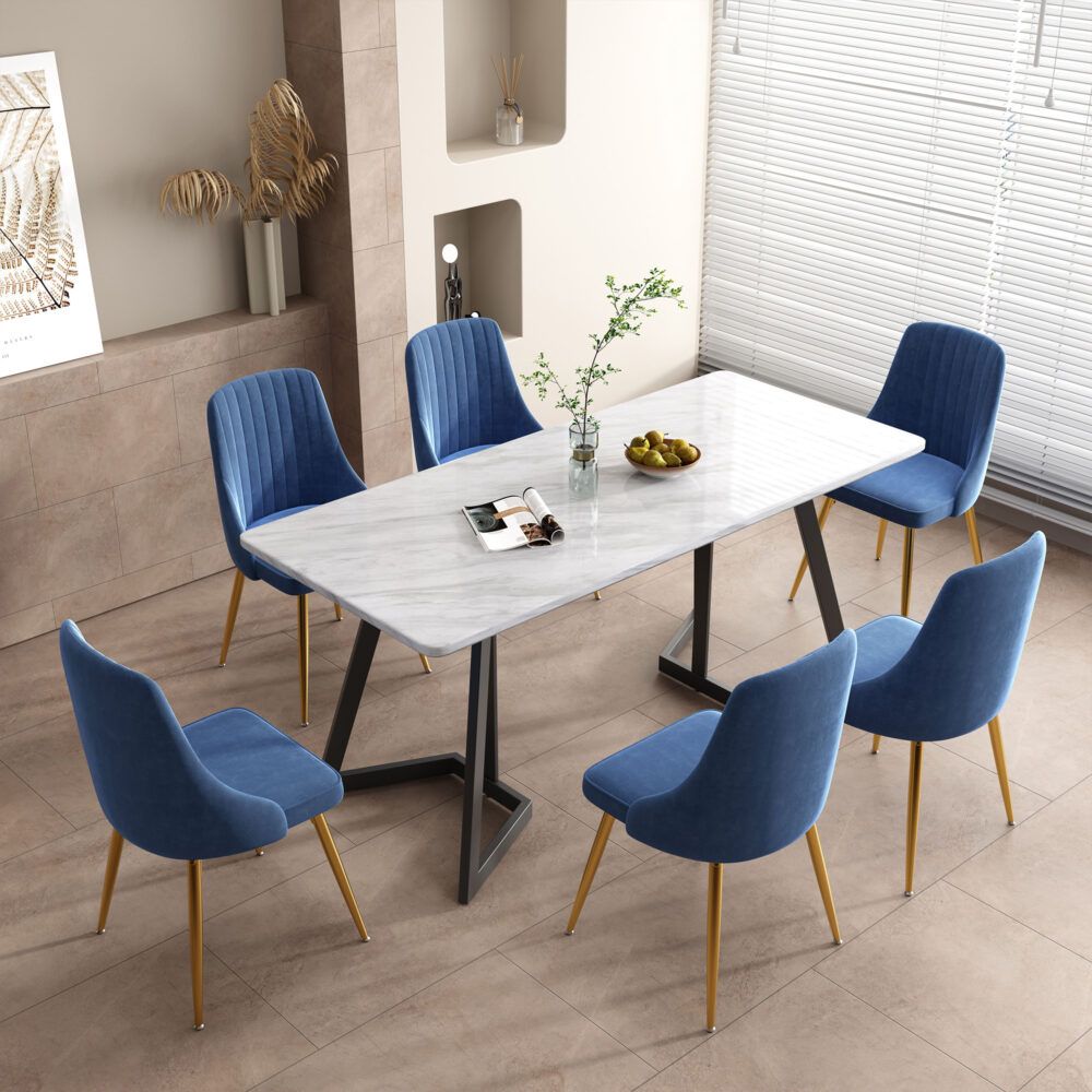 Marble Bliss Dining Set V264-DNT-413C-WHE-DNC-414V-BLU-6