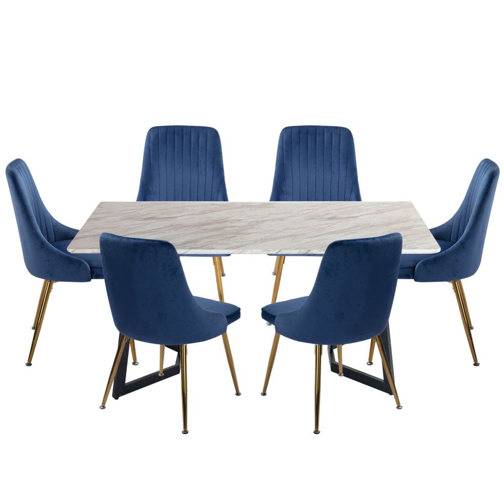Marble Bliss Dining Set V264-DNT-413C-WHE-DNC-414V-BLU-6