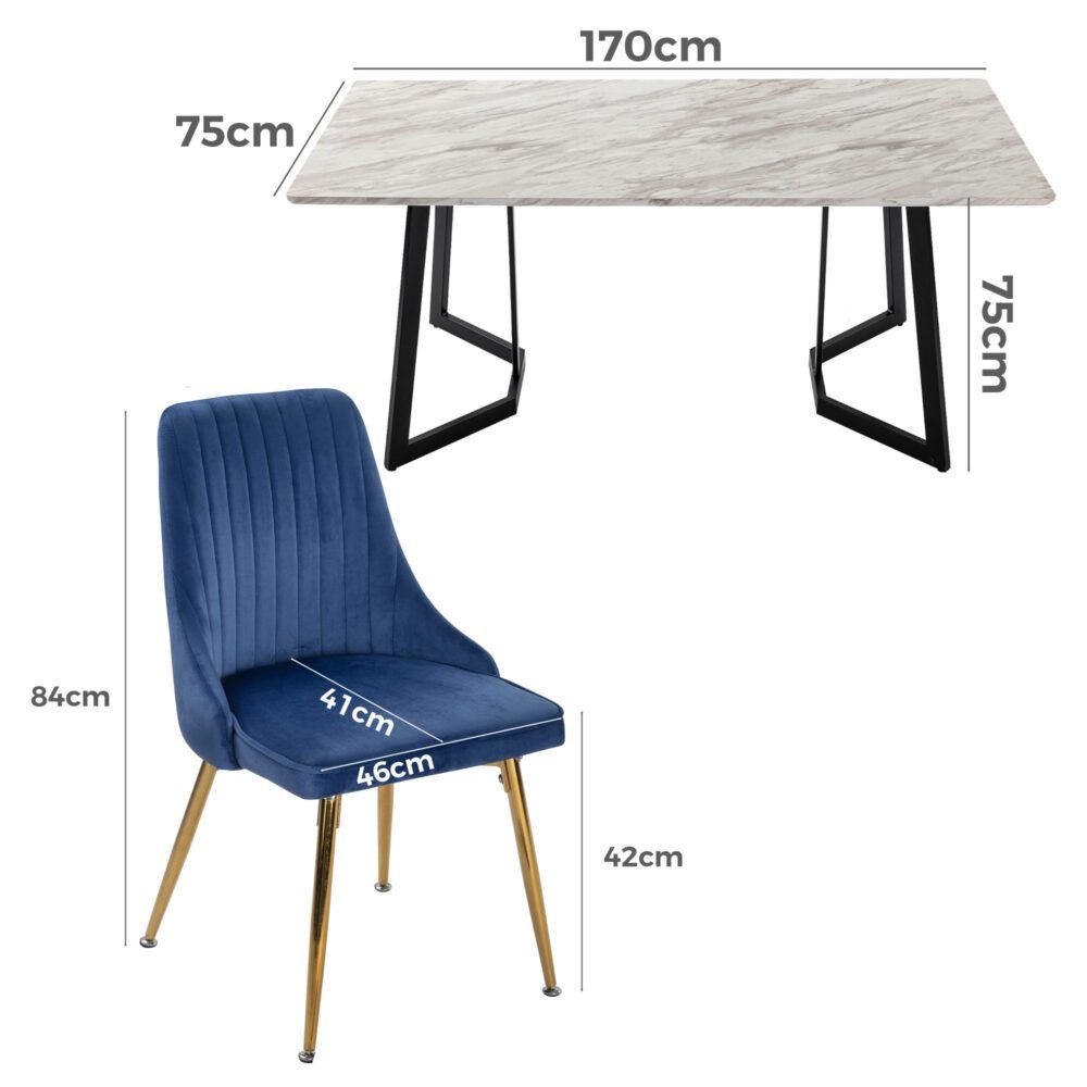 Marble Bliss Dining Set V264-DNT-413C-WHE-DNC-414V-BLU-6