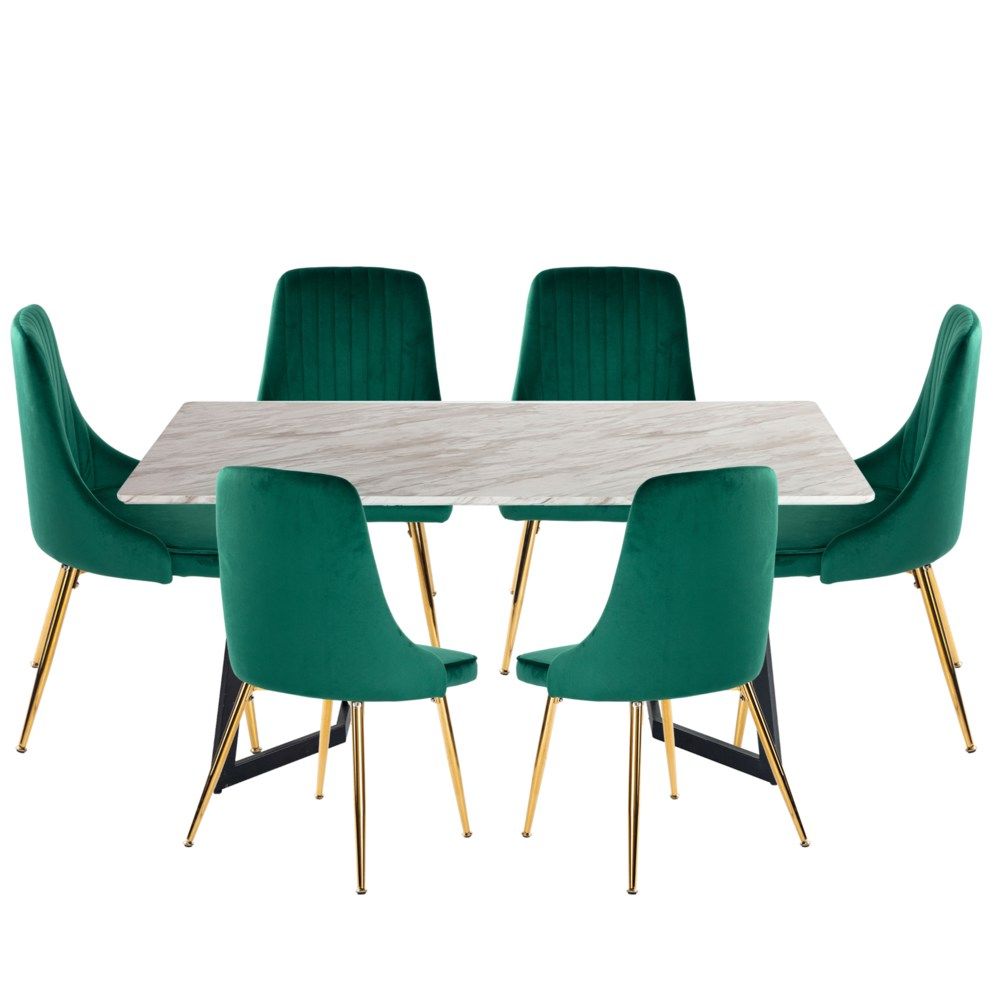 Marbleous Green Velvet Dining Set V264-DNT-413C-WHE-DNC-414V-GRN-6
