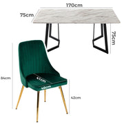 Marbleous Green Velvet Dining Set V264-DNT-413C-WHE-DNC-414V-GRN-6