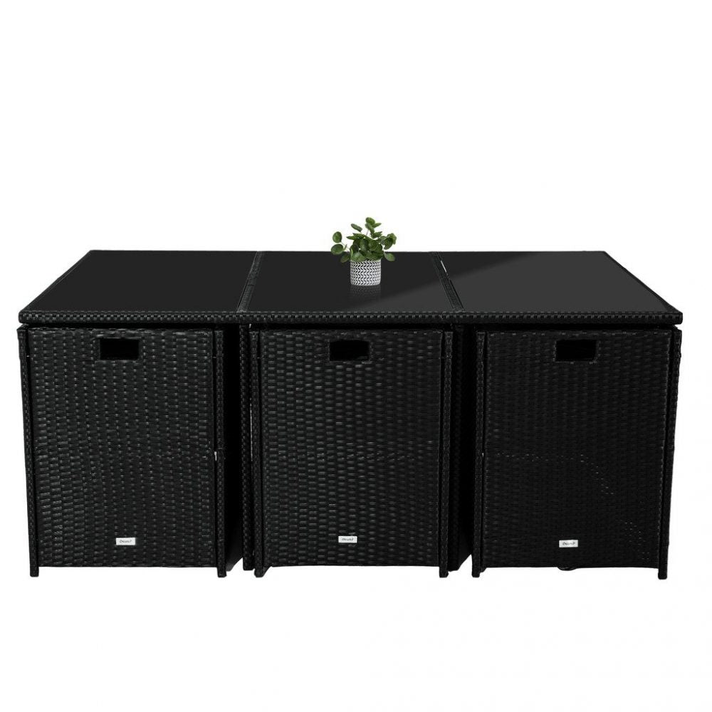 Bali 11 Piece Outdoor Dining Set-Black V264-OTF-501S-BLK
