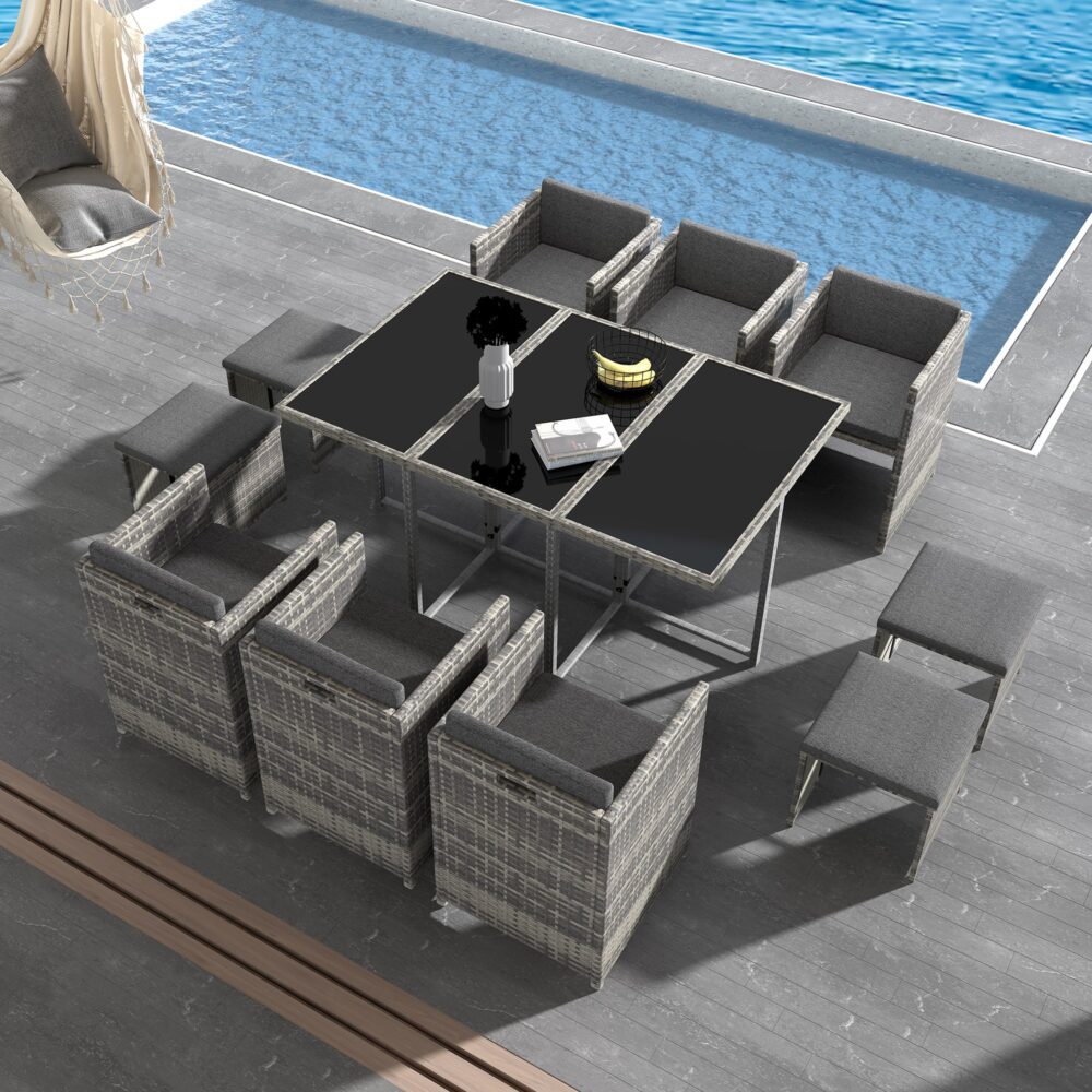 Bali 11 Piece Outdoor Dining Set-Grey V264-OTF-501S-LGR