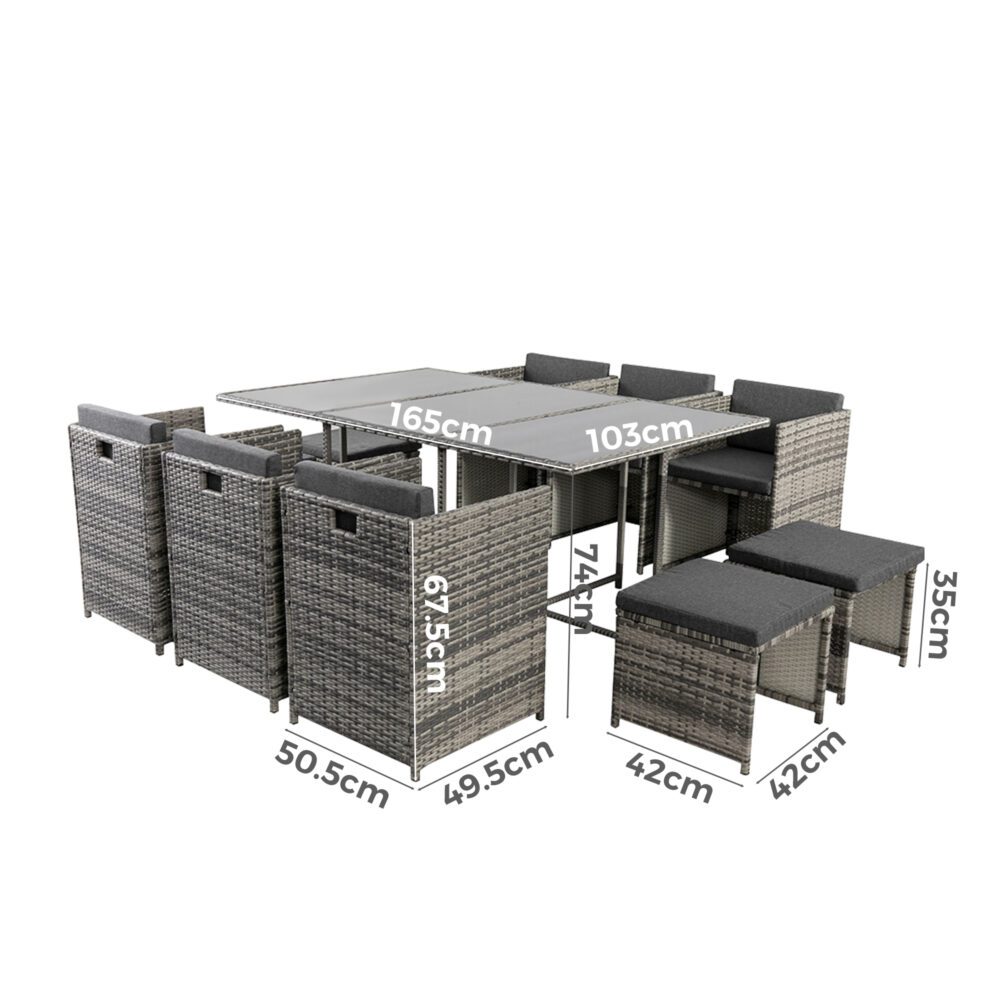 Bali 11 Piece Outdoor Dining Set-Grey V264-OTF-501S-LGR