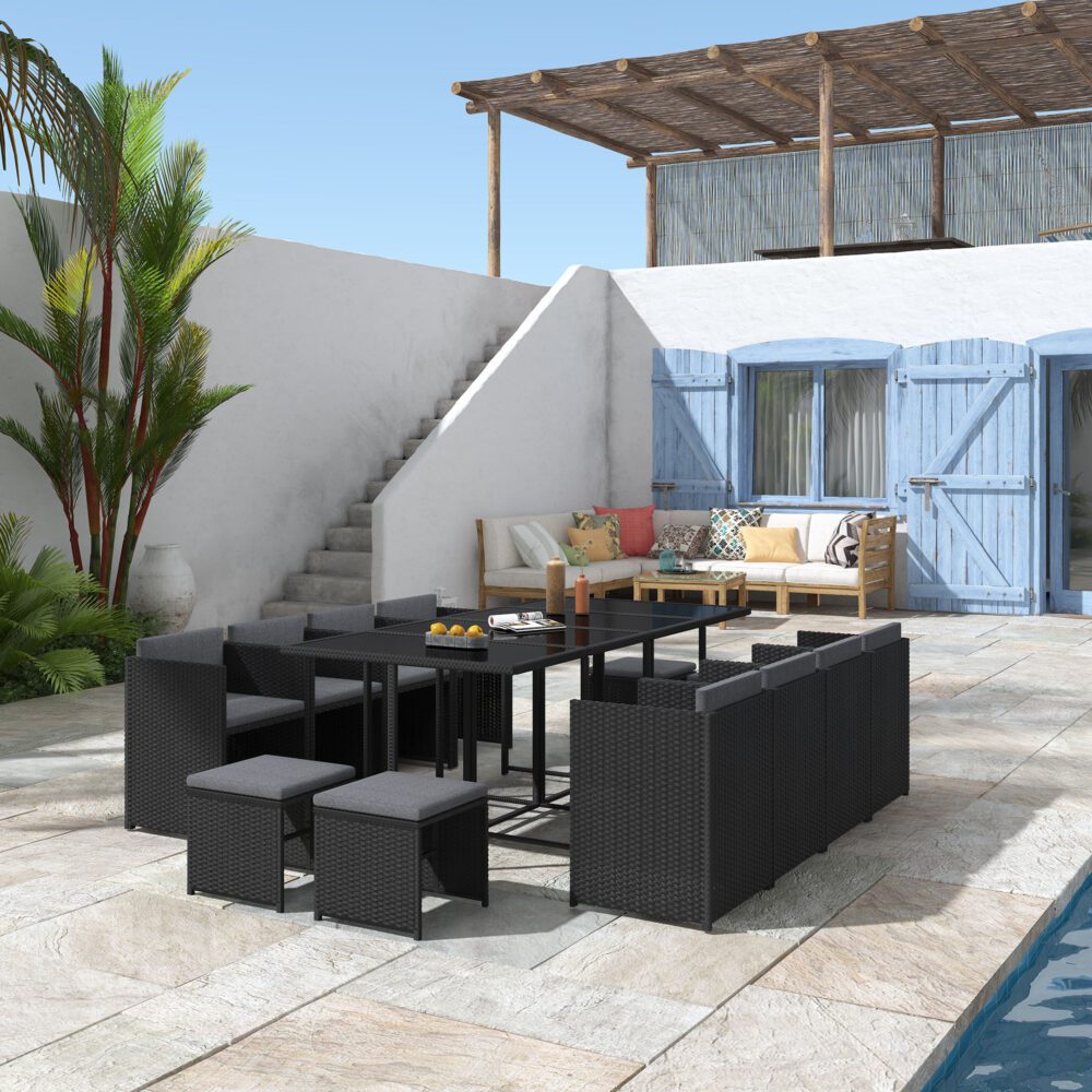 Bali 13PC Outdoor Dining Set-Black V264-OTF-502S-BLK