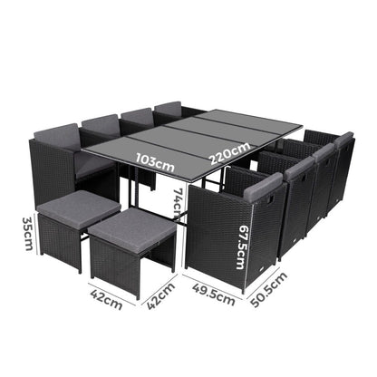 Bali 13PC Outdoor Dining Set-Black V264-OTF-502S-BLK