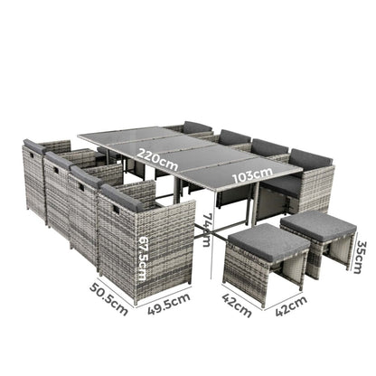 Bali 13PC Outdoor Dining Set-Grey V264-OTF-502S-LGR