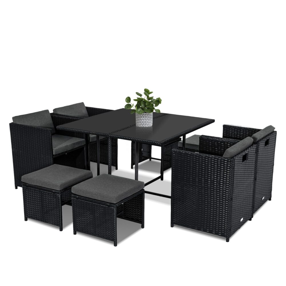 Horrocks 8 Seater Outdoor Dining Set-Black V264-OTF-503S-BLK
