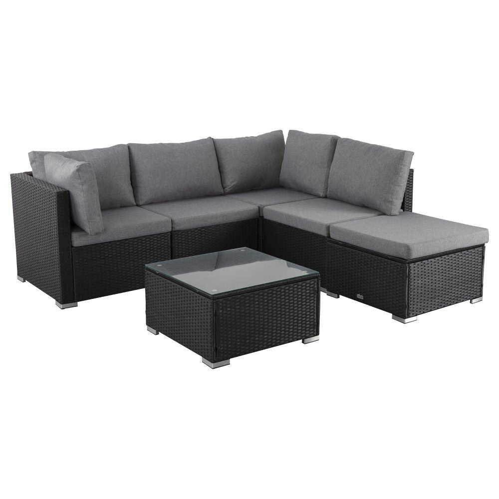 Ottoman-Style Outdoor Lounge Set in Black V264-OTF-507S-541S-BLK