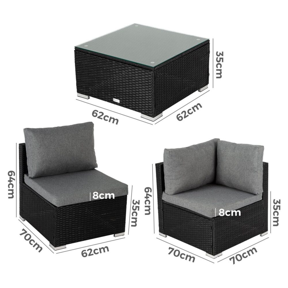 Outdoor Modular Lounge Sofa Bondi-Black V264-OTF-507S-BLK