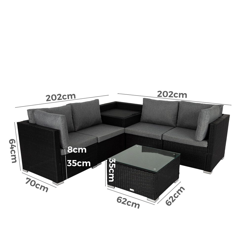 6PCS Outdoor Modular Lounge Sofa Coogee-Black V264-OTF-508S-BLK