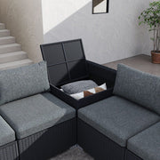 Large Modular Outdoor Ottoman Lounge Set in Black V264-OTF-509S-541S-BLK