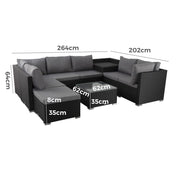 Large Modular Outdoor Ottoman Lounge Set in Black V264-OTF-509S-541S-BLK