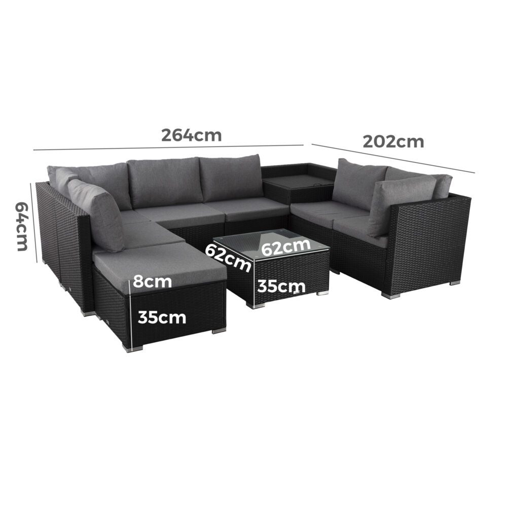 Large Modular Outdoor Ottoman Lounge Set in Black V264-OTF-509S-541S-BLK