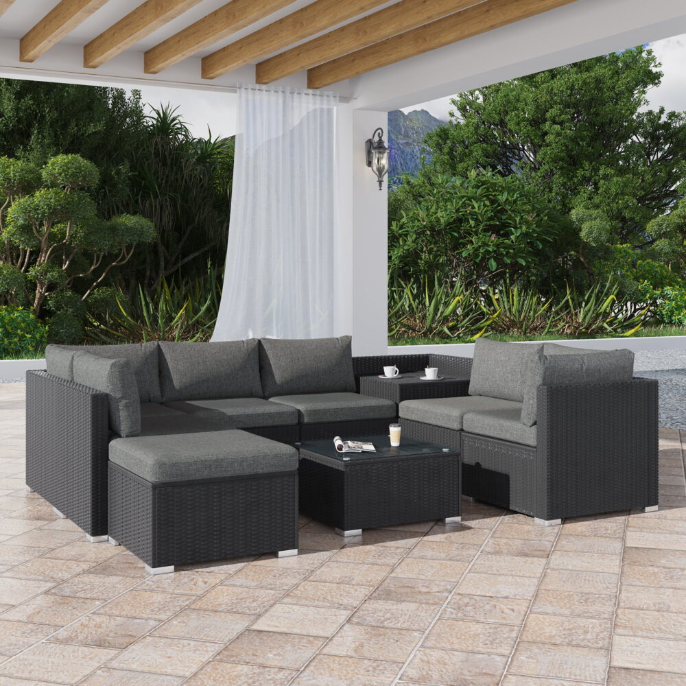 Large Modular Outdoor Ottoman Lounge Set in Black V264-OTF-509S-541S-BLK