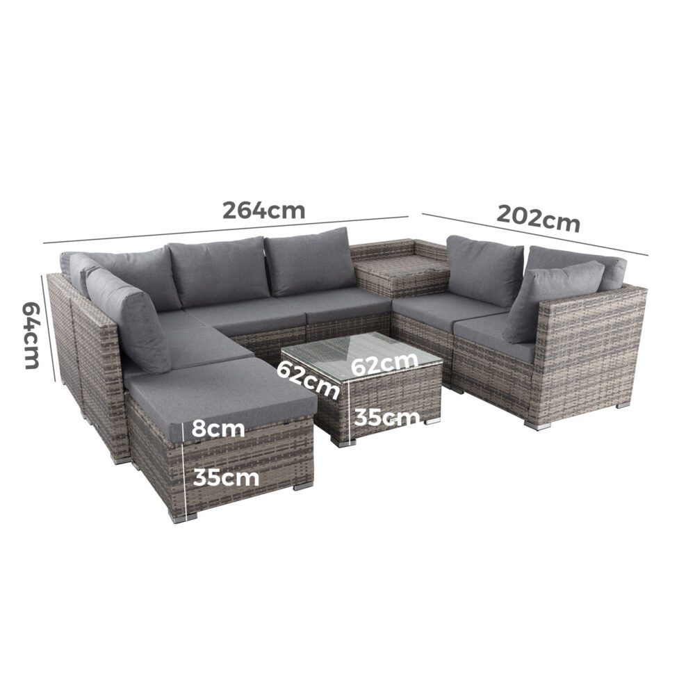 Large Modular Outdoor Ottoman Lounge Set in Grey V264-OTF-509S-541S-LGR