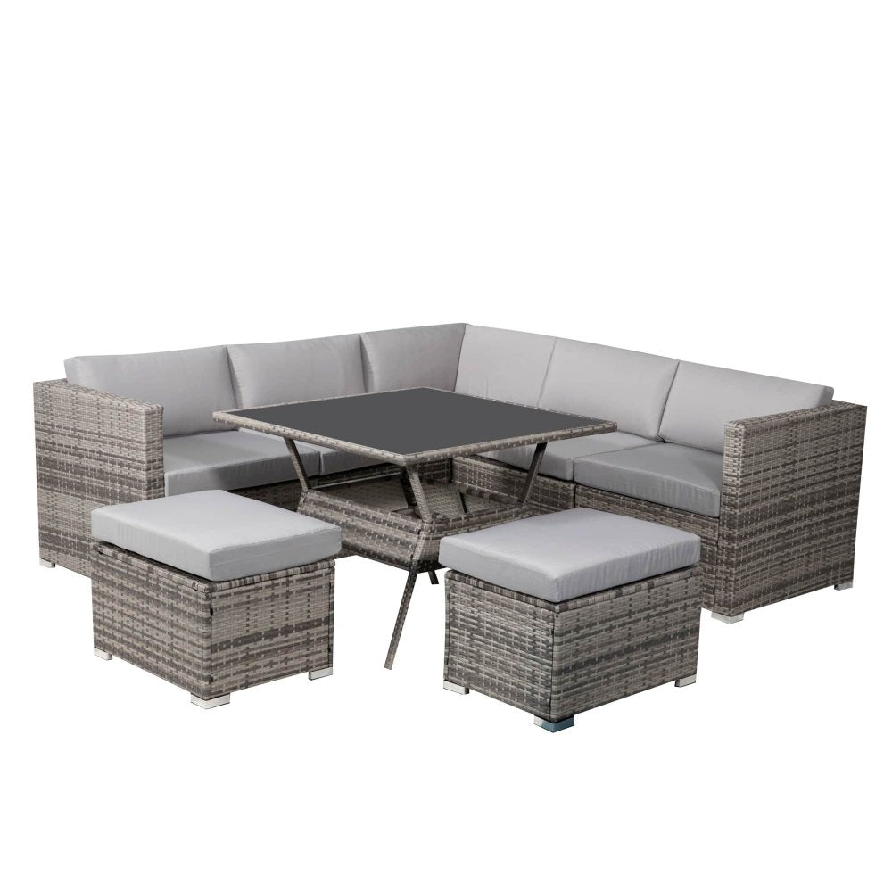 8PC Outdoor Dining Set Wicker Table &amp; Chairs-Grey V264-OTF-511S-LGR