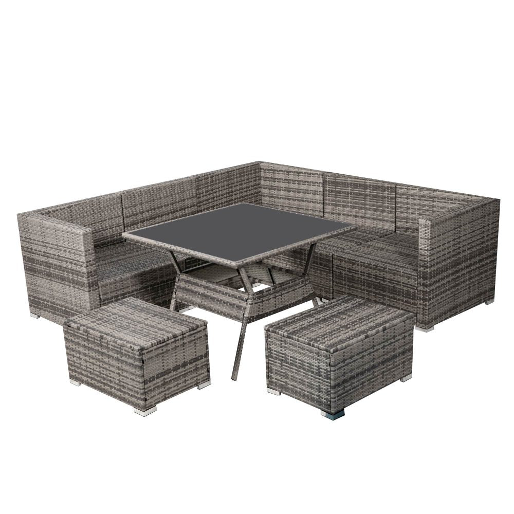 8PC Outdoor Dining Set Wicker Table &amp; Chairs-Grey V264-OTF-511S-LGR